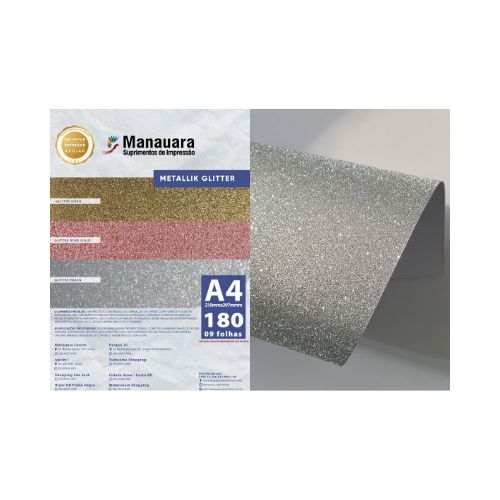 PAPEL GLITTER METALLIK PRATA A4 180G PACOTE 9 FOLHAS - CÓD. 2839