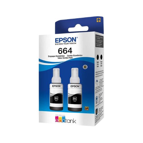 KIT 2 CORES PRETAS EPSON T664 L200 L375 L220 L110 L355 L555 L455 L365 L395 ORIGINAL 65ML - CÓD. 3581