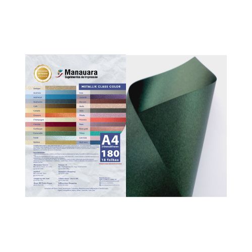 PAPEL CLASS COLOR METALLIK ESMERALDA A4 180G PACOTE 9 FOLHAS - CÓD. 2918