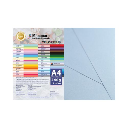 PAPEL COLORPLUS SANTORINI A4 240G PACOTE COM 18 FOLHAS - CÓD. 2866