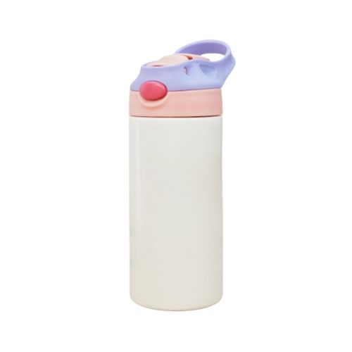 SQUEEZE TÉRMICA EM AÇO INOX BRANCA TAMPA ROXA E ROSA 350ML - CÓD. 3561