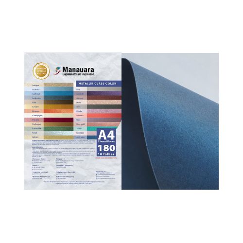 PAPEL CLASS COLOR METALLIK AZUL NAVY A4 180G PACOTE 9 FOLHAS - CÓD. 2902