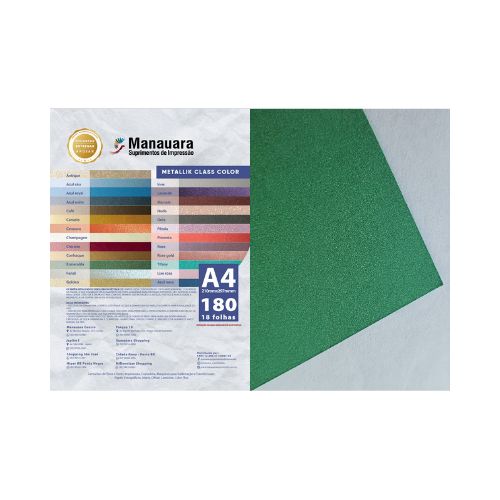 PAPEL CLASS COLOR VERDE BANDEIRA A4 180G PACOTE 9 FOLHAS - CÓD. 3070