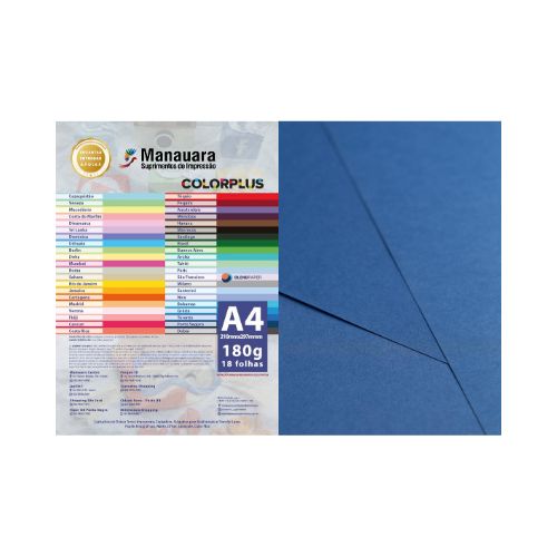 PAPEL COLORPLUS TORONTO A4 180G PACOTE COM 18 FOLHAS - CÓD. 2819