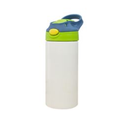 SQUEEZE TÉRMICA EM AÇO INOX BRANCA TAMPA AZUL MARINHO E VERDE FRUTA 350ML - CÓD. 3560
