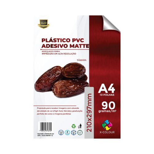 PLÁSTICO PVC ADESIVO MATTE RESISTENTE À ÁGUA A4 90G 10 FOLHAS - CÓD 3272