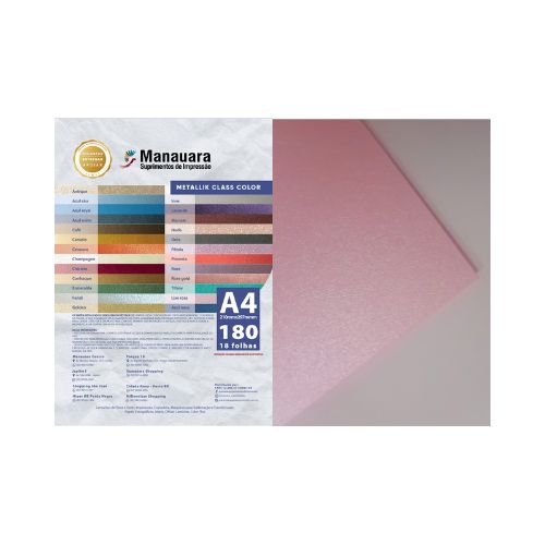 PAPEL CLASS COLOR METALLIK PETALA A4 180G PACOTE 9 FOLHAS - CÓD. 2895