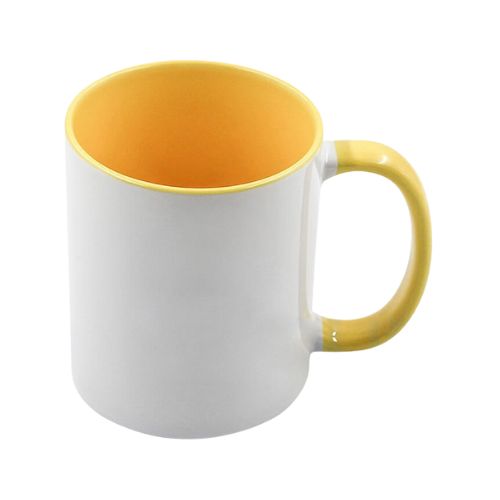 CANECA CERÂMICA IMPORTADA INTERIOR E ALÇA COLORIDA AMARELA 325ML AAA - CÓD. 3496