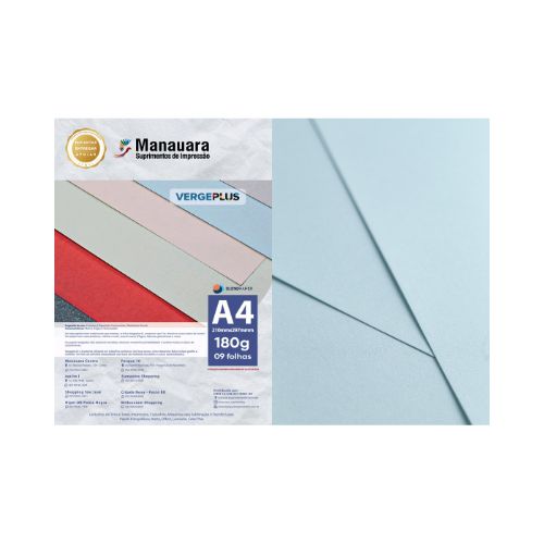 PAPEL VERGEPLUS ÁGUA MARINHA A4 180G PACOTE 9 FOLHAS - CÓD. 3040