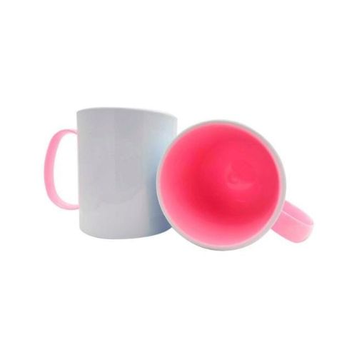CANECA POLÍMERO BRANCA INTERNO E ALÇA ROSA BEBÊ 140G 325ML - CÓD. 2756