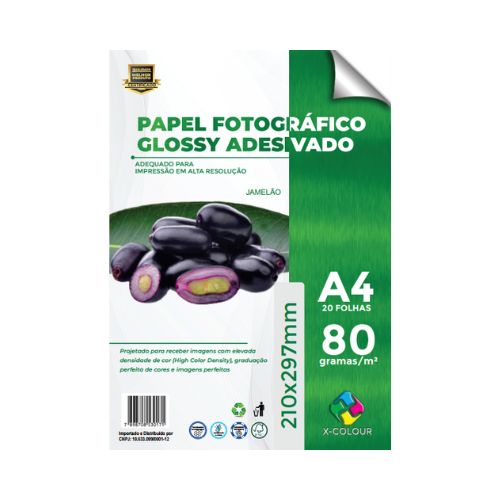 PAPEL FOTOGRÁFICO GLOSSY ADESIVADO A4 80G PACOTE 20 FOLHAS - CÓD. 2567
