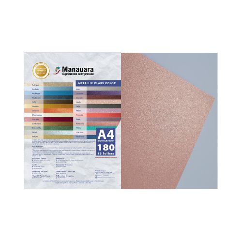 PAPEL CLASS COLOR METALLIK ROSE GOLD A4 180G PACOTE 9 FOLHAS - CÓD. 2830