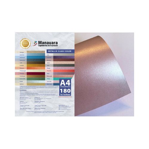 PAPEL CLASS COLOR METALLIK ROSE A4 180G PACOTE 9 FOLHAS - CÓD. 2831