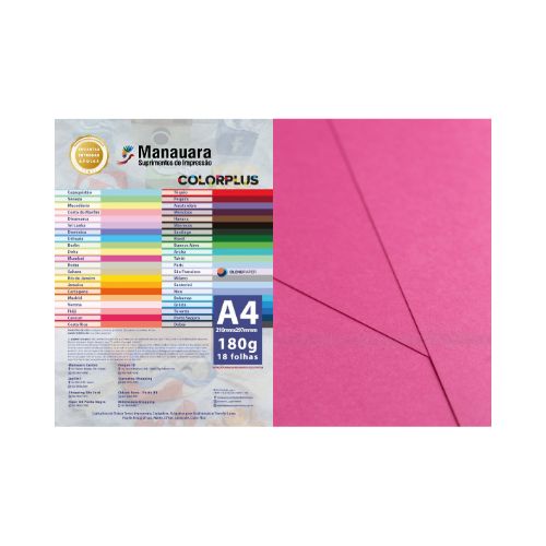 PAPEL COLORPLUS CANCUN A4 180G PACOTE 18 FOLHAS - CÓD. 2739