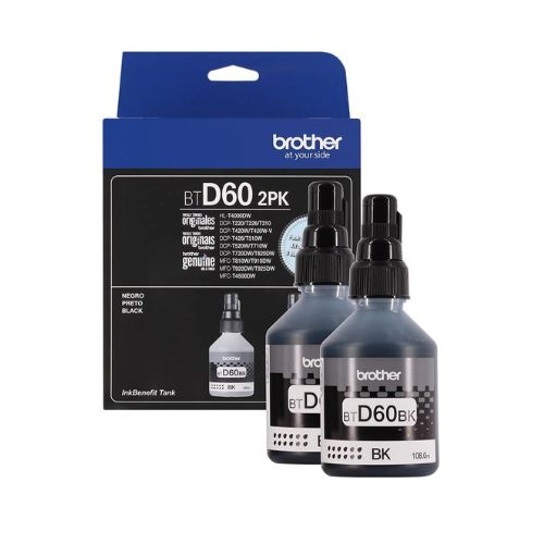 KIT 2 GARRAFAS BROTHER BTD60 2PK T420 T510 T520 T710 T720 T820 T910 T4000 T4500 15K BLACK - CÓD 3879