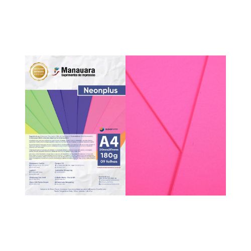 PAPEL NEONPLUS ROSA A4 180G PACOTE COM 9 FOLHAS - CÓD. 2984