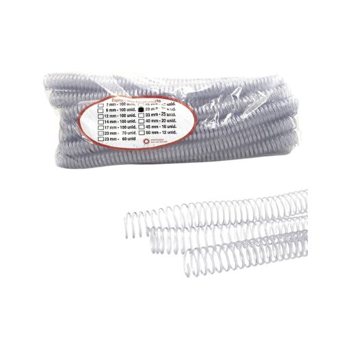 ESPIRAIS ENCADERNAÇÃO 29MM, 56 ESPIRAIS, FIO 2,2MM, 200 FOLHAS, PACOTE 35 UND INCOLOR - CÓD. 3857