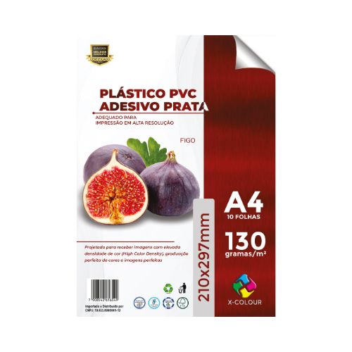 PLÁSTICO PVC ADESIVO PRATA RESISTENTE À ÁGUA A4 130G 10 FOLHAS - CÓD. 3624