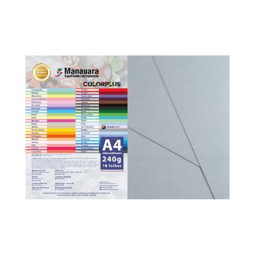 PAPEL COLORPLUS MILANO A4 240G PACOTE COM 18 FOLHAS - CÓD. 2873