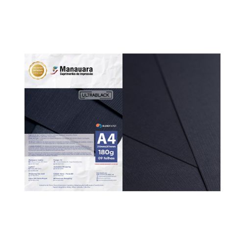 PAPEL ULTRABLACK LOS ANGELES TELADO A4 180G PACOTE 9 FOLHA - CÓD. 2996