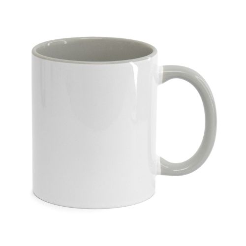 CANECA CERÂMICA X-COLOUR INTERIOR E ALÇA COLORIDA CINZA 325ML - CÓD. 3324