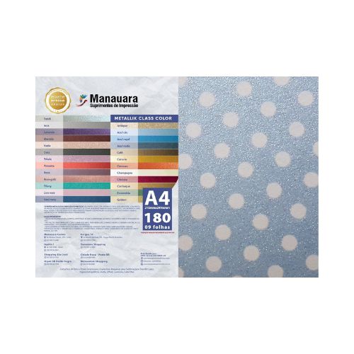 Papel Folha Class Azul com Bolinha A4 180g Pacote com 9 Folhas