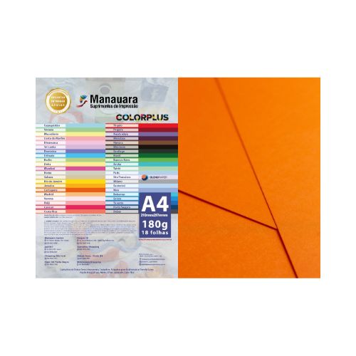 PAPEL COLORPLUS CARTAGENA A4 180G PACOTE COM 18 FOLHAS - CÓD. 2806