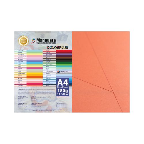 PAPEL COLORPLUS COSTA RICA A4 180G PACOTE COM 18 FOLHAS - CÓD. 2809