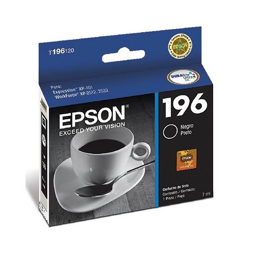 CARTUCHO TINTA EPSON T196 XP101 XP201 XP214 XP401 XP411 WF-2532 PRETO ORIGINAL 5ML - CÓD. 363