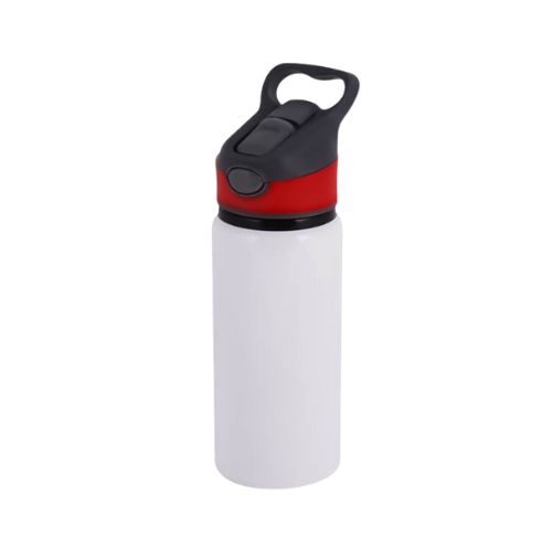 SQUEEZE DE ALUMÍNIO BRANCA BICO AUTOMÁTICO TAMPA VERMELHA 600ML 20 OZ - CÓD. 3544