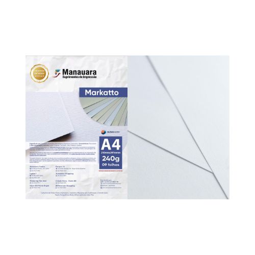PAPEL MARKATTO SUTILLE ALASKA A4 240G PACOTE 9 FOLHAS - CÓD. 2864