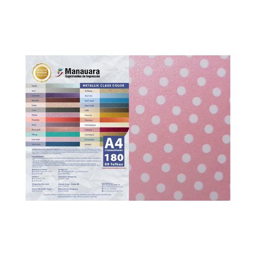 Papel Folha Class Rosa com Bolinhas A4 180g Pacote com 9 Folhas