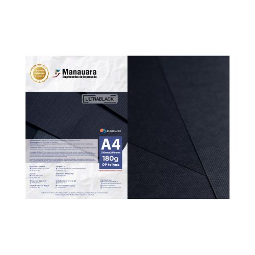 PAPEL ULTRABLACK LOS ANGELES MICROCOTELÊ A4 180G PACOTE 9 FOLHAS - CÓD. 2994