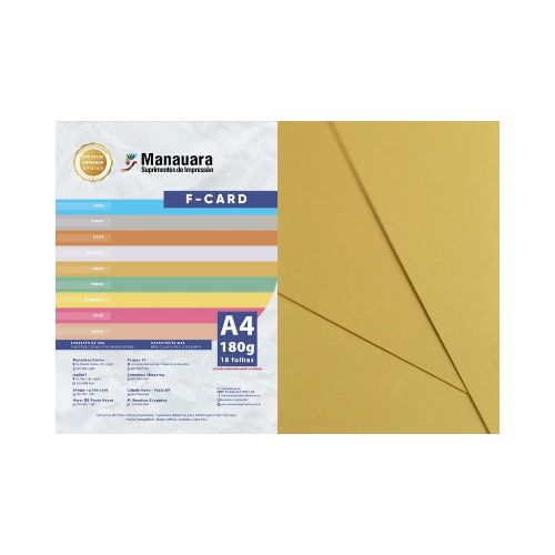 PAPEL FCARD OURO A4 180G PACOTE 18 FOLHAS - CÓD. 2850
