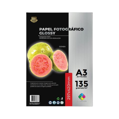 PAPEL FOTOGRÁFICO GLOSSY A3 135G PACOTE 20 FOLHAS - CÓD. 3939
