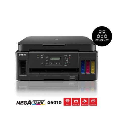 IMPRESSORA CANON MEGA TANK G6010 MULT, PRETA PIGMENTA, COLOR CORANTE, DUPLEX, WI-FI E USB - CÓD 2368