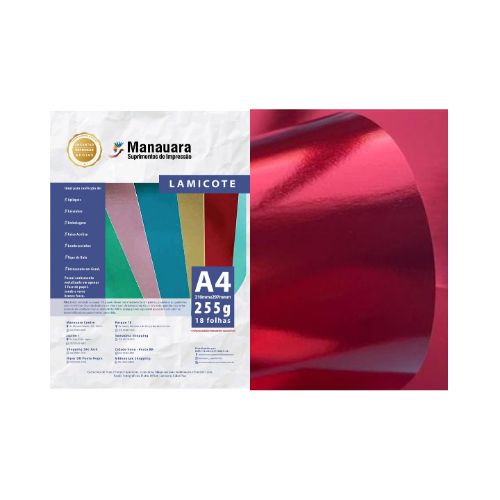 LAMICOTE VERMELHO A4 255G PACOTE COM 9 FOLHAS - CÓD. 3095