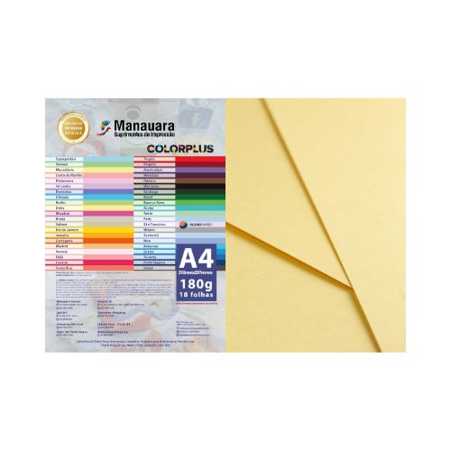 PAPEL COLORPLUS MACEDÔNIA A4 180G PACOTE COM 18 FOLHAS - CÓD. 3136