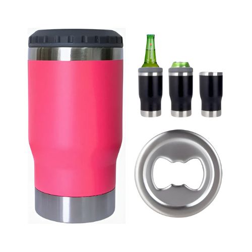 COPO TÉRMICO E PORTA LONG NECK COM ABRIDOR 420ML ROSA - CÓD. 3831