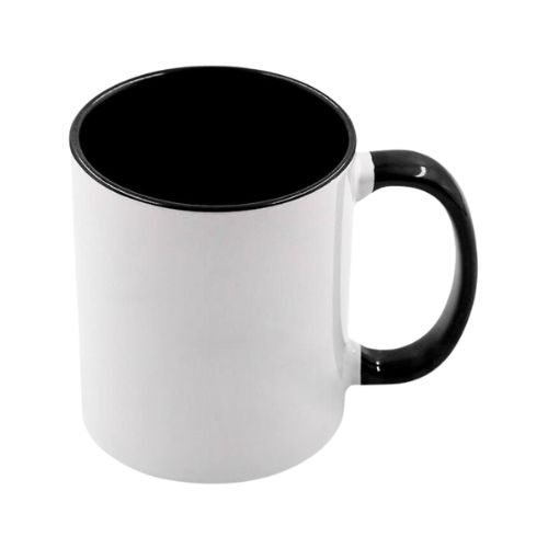 CANECA CERÂMICA IMPORTADA INTERIOR E ALÇA COLORIDA PRETA 325ML AAA - CÓD. 3500