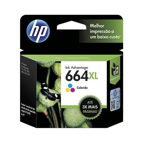 CARTUCHO TINTA HP 664XL 1115 2134 2676 3636 3776 3836 4536 5076 COLORIDO ORIGINAL 8ML - CÓD. 110