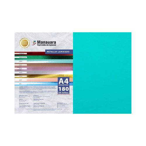 PAPEL LAMINADO METALLIK VERDE CLARO A4 180G 9 FOLHAS - CÓD. 2953