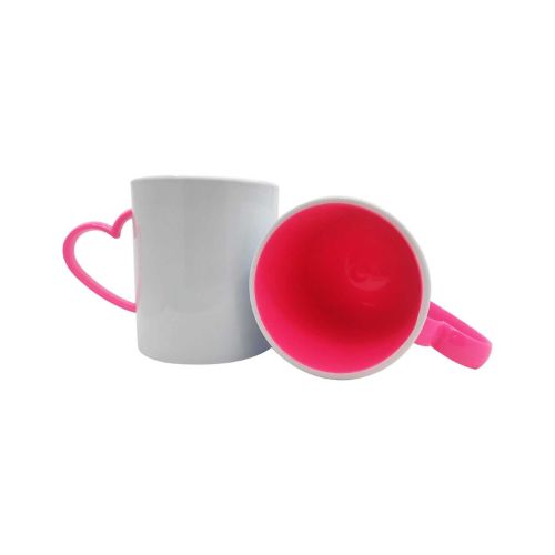 CANECA DE POLÍMERO INTERNA ROSA CHICLETE E ALÇA CORAÇÃO ROSA CHICLETE 133G 325ML - CÓD. 3739
