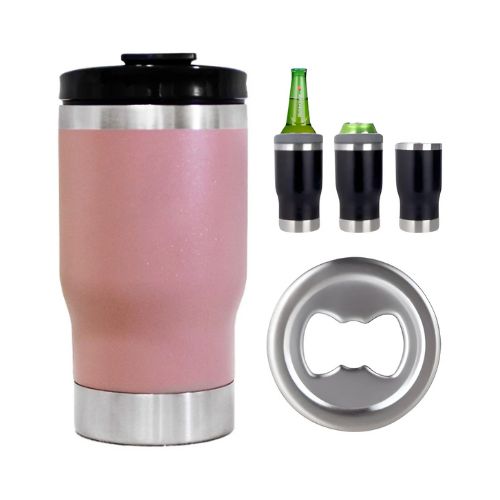 COPO TÉRMICO E PORTA LONG NECK COM ABRIDOR 420ML OURO ROSA - CÓD. 3827