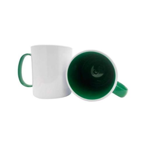 CANECA DE POLÍMERO BRANCA INTERNA E ALÇA VERDE 140G 325ML - CÓD. 2762