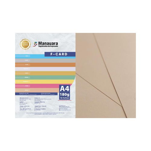 PAPEL FCARD AREIA A4 180G PACOTE 18 FOLHAS - CÓD. 3010