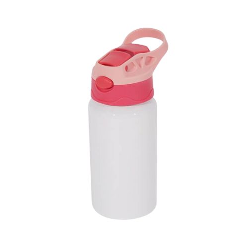 SQUEEZE DE ALUMÍNIO KIDS BRANCO COM TAMPA ROSA E VERMELHO 500ML - CÓD. 3553