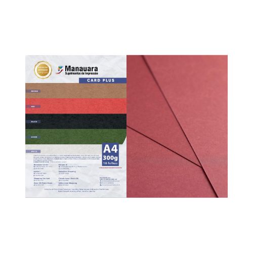 PAPEL CARDPLUS RED A4 300G PACOTE 18 FOLHAS - CÓD. 3139