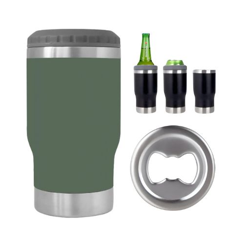 COPO TÉRMICO E PORTA LONG NECK COM ABRIDOR 420ML VERDE EXÉRCITO - CÓD. 3829