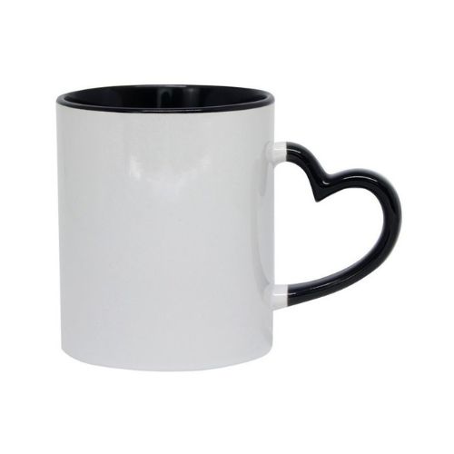 CANECA CERÂMICA X-COLOUR INTERIOR E ALÇA COLORIDA CORAÇÃO PRETA 325ML - CÓD. 3323